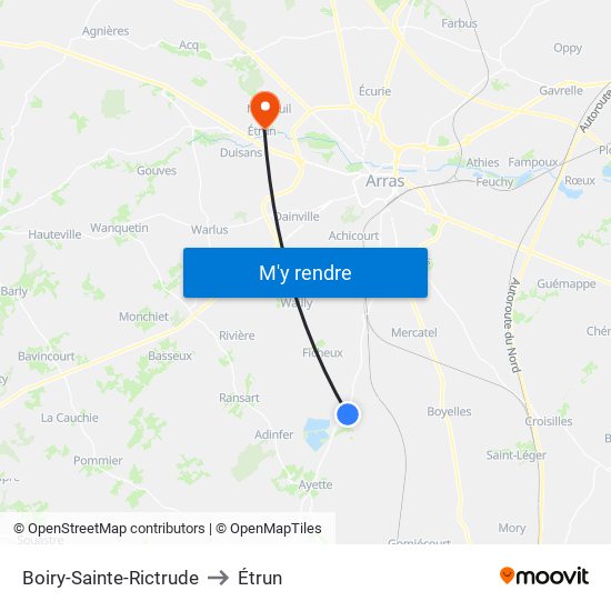 Boiry-Sainte-Rictrude to Étrun map