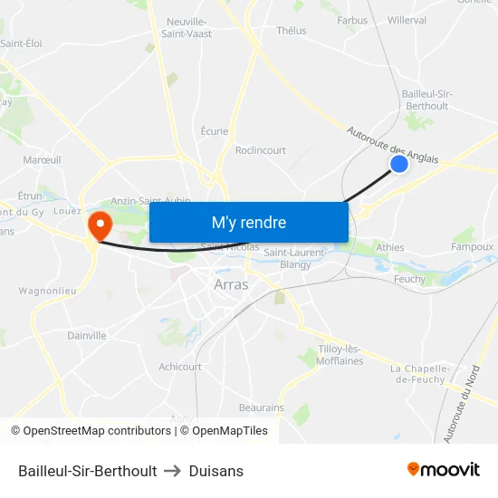 Bailleul-Sir-Berthoult to Duisans map