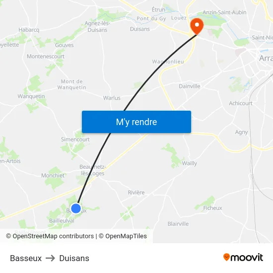 Basseux to Duisans map
