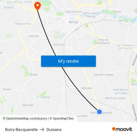 Boiry-Becquerelle to Duisans map