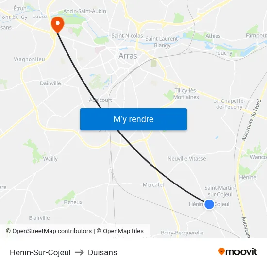 Hénin-Sur-Cojeul to Duisans map