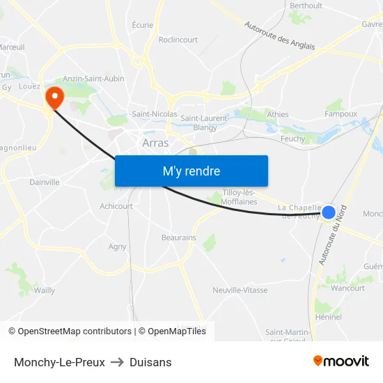 Monchy-Le-Preux to Duisans map