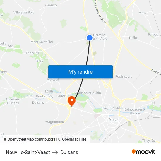 Neuville-Saint-Vaast to Duisans map