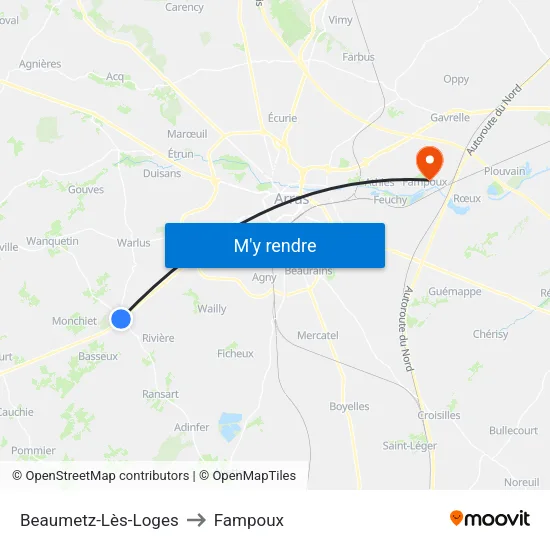 Beaumetz-Lès-Loges to Fampoux map