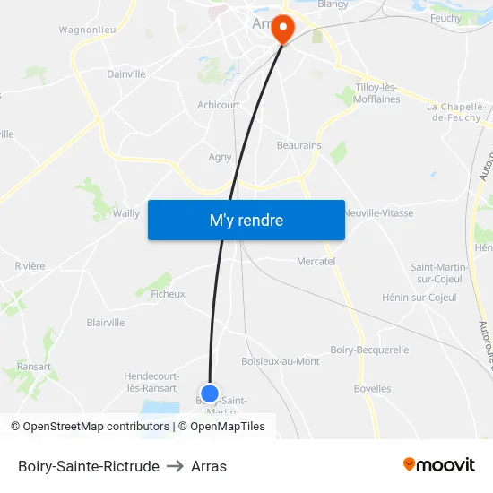 Boiry-Sainte-Rictrude to Arras map