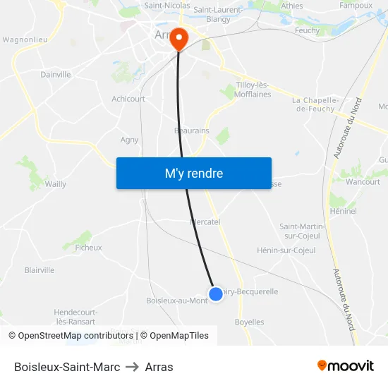 Boisleux-Saint-Marc to Arras map