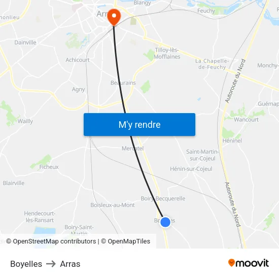 Boyelles to Arras map