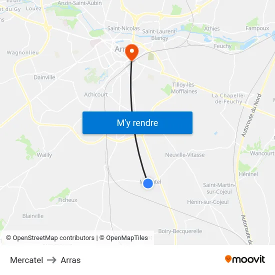 Mercatel to Arras map