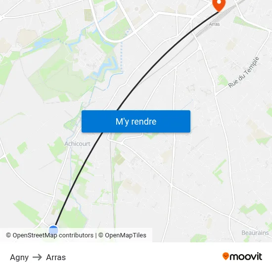 Agny to Arras map