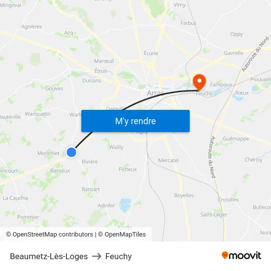 Beaumetz-Lès-Loges to Feuchy map