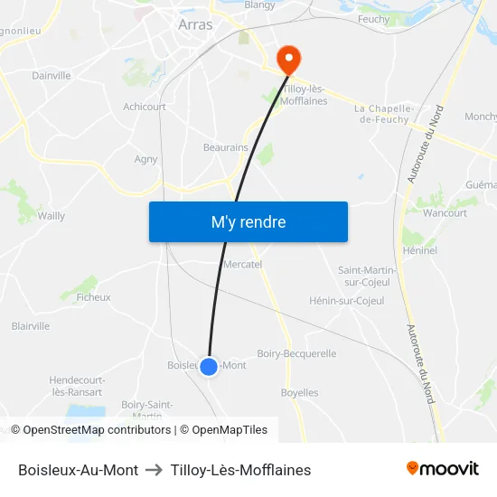 Boisleux-Au-Mont to Tilloy-Lès-Mofflaines map