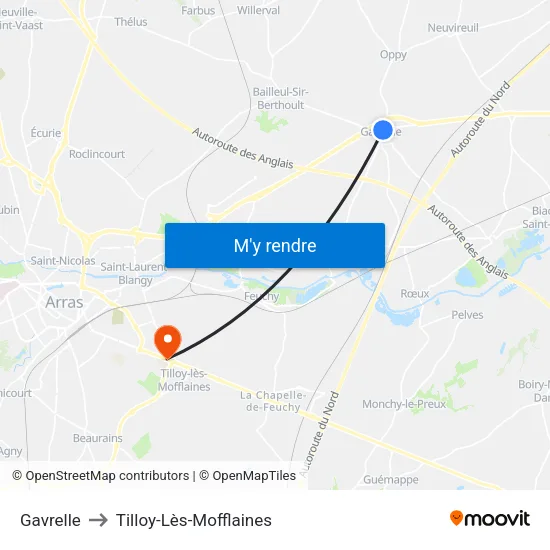 Gavrelle to Tilloy-Lès-Mofflaines map