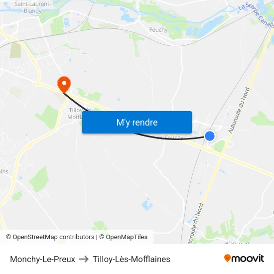 Monchy-Le-Preux to Tilloy-Lès-Mofflaines map