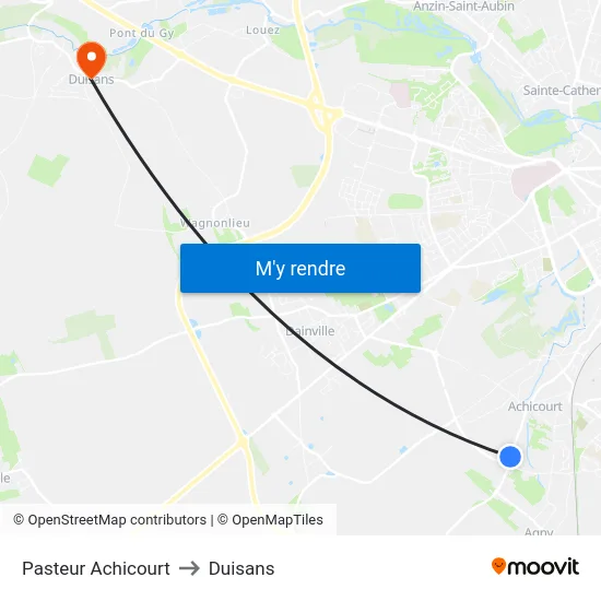 Pasteur Achicourt to Duisans map