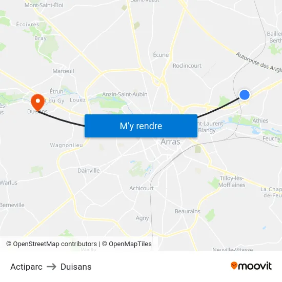 Actiparc to Duisans map