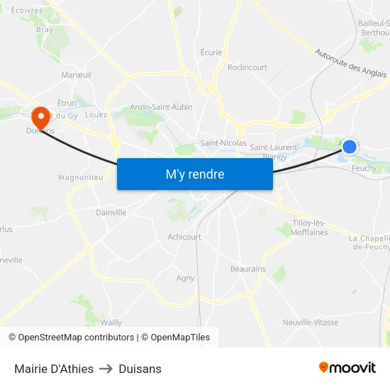Mairie D'Athies to Duisans map