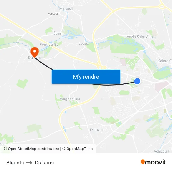 Bleuets to Duisans map