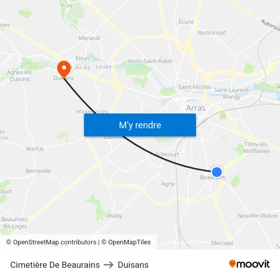 Cimetière De Beaurains to Duisans map