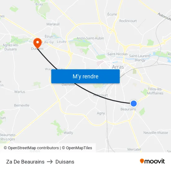 Za De Beaurains to Duisans map