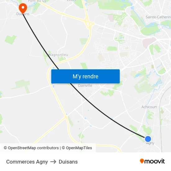 Commerces Agny to Duisans map