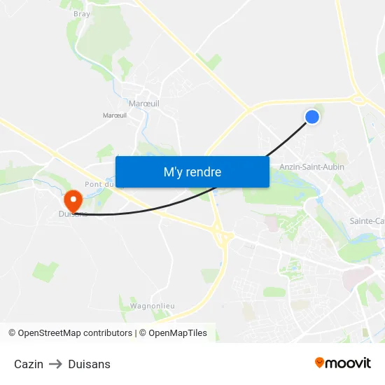 Cazin to Duisans map