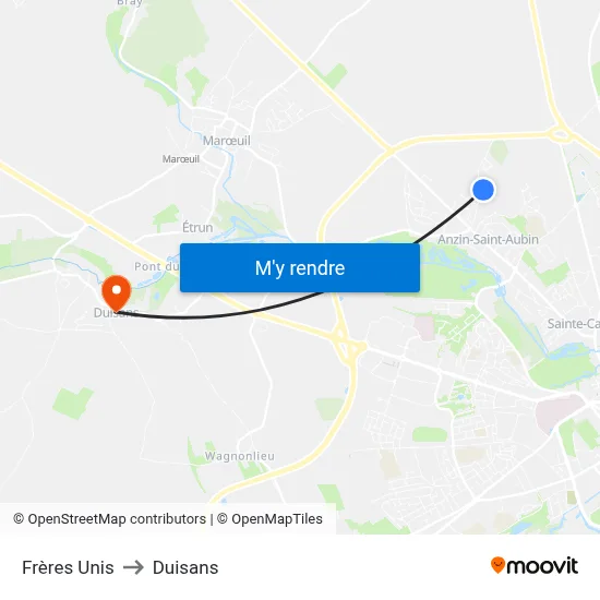 Frères Unis to Duisans map