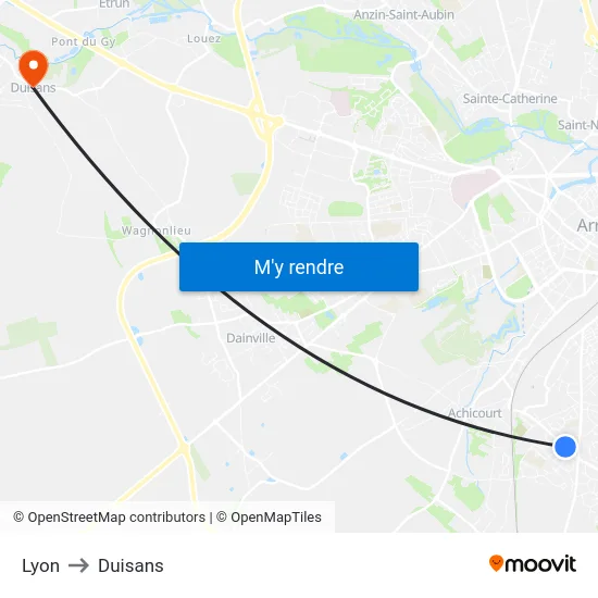Lyon to Duisans map