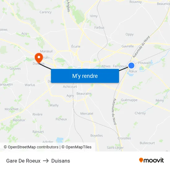 Gare De Roeux to Duisans map