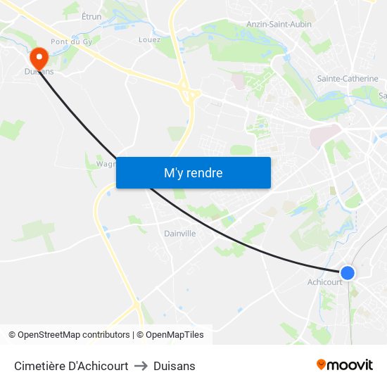 Cimetière D'Achicourt to Duisans map