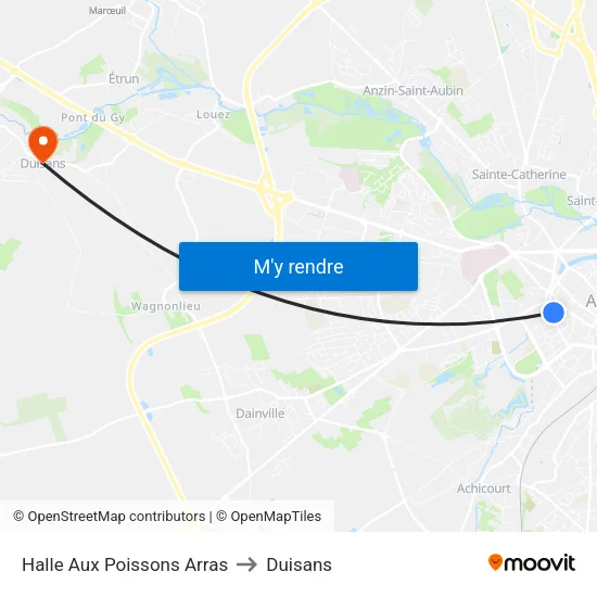 Halle Aux Poissons Arras to Duisans map