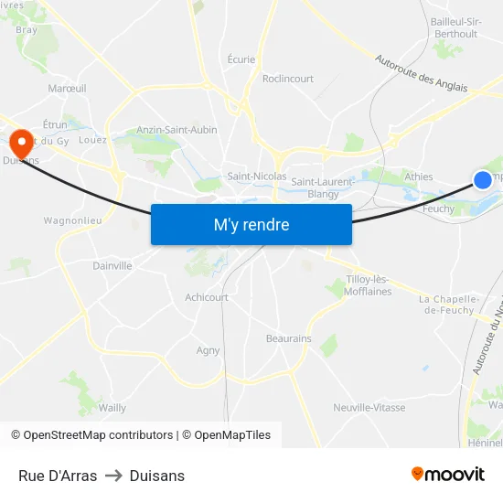 Rue D'Arras to Duisans map