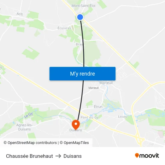 Chaussée Brunehaut to Duisans map
