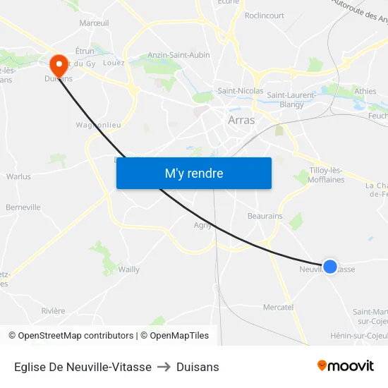 Eglise De Neuville-Vitasse to Duisans map
