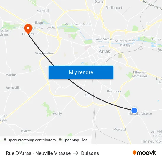 Rue D'Arras - Neuville Vitasse to Duisans map