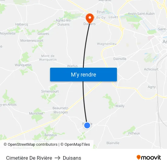Cimetière De Rivière to Duisans map