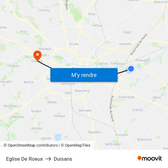 Eglise De Roeux to Duisans map