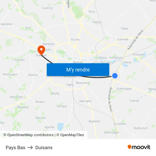 Pays Bas to Duisans map