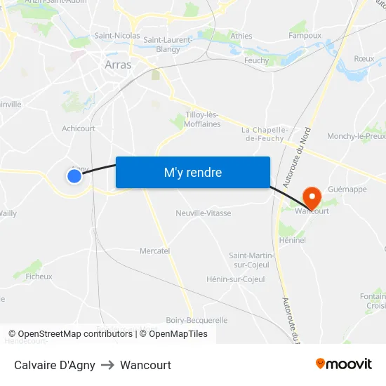 Calvaire D'Agny to Wancourt map