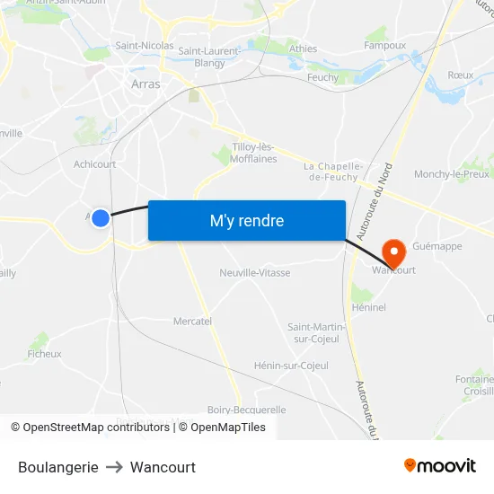 Boulangerie to Wancourt map