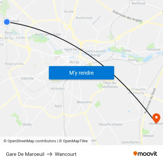Gare De Maroeuil to Wancourt map