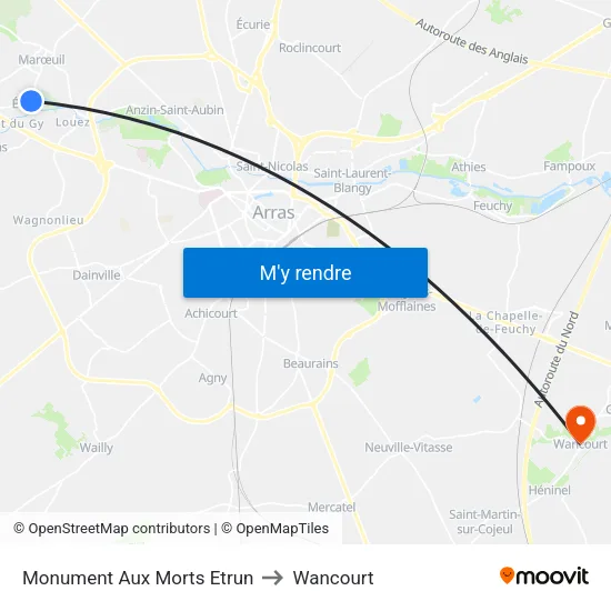 Monument Aux Morts Etrun to Wancourt map