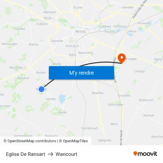 Eglise De Ransart to Wancourt map