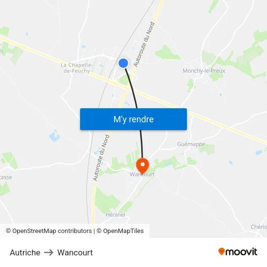 Autriche to Wancourt map