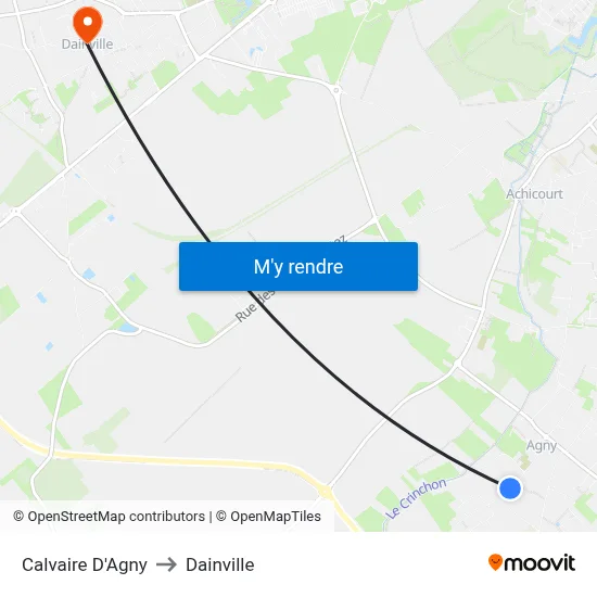 Calvaire D'Agny to Dainville map