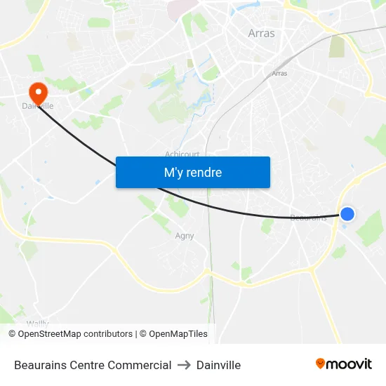 Beaurains Centre Commercial to Dainville map