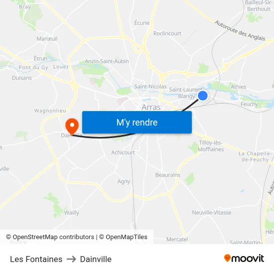 Les Fontaines to Dainville map