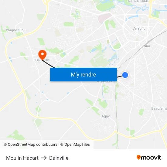 Moulin Hacart to Dainville map