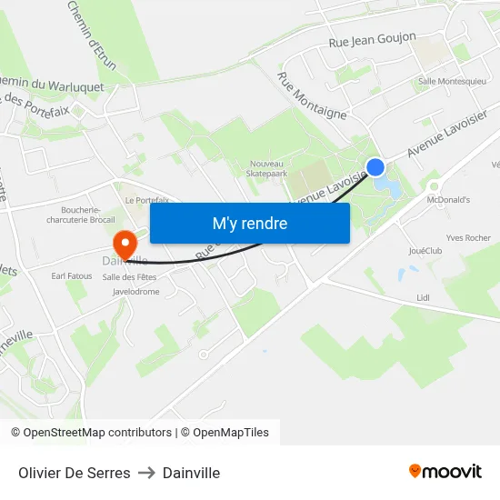 Olivier De Serres to Dainville map