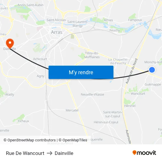Rue De Wancourt to Dainville map