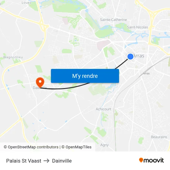 Palais St Vaast to Dainville map